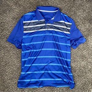 Blue XL Men’s Golf Short Polo Shirt. Blue with Grey and White Stripes